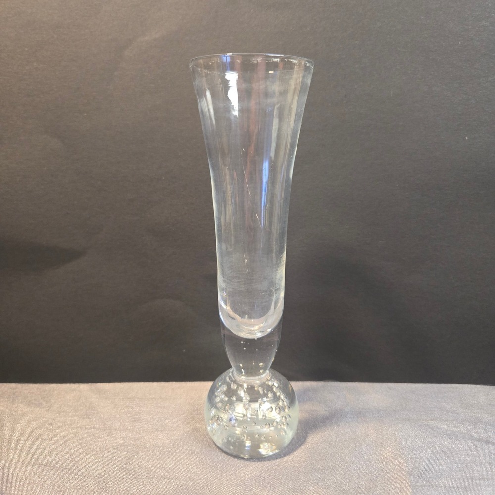 Hand Blown Art Glass Bud Vase Flower Base Controlled Bubbles Clear‎